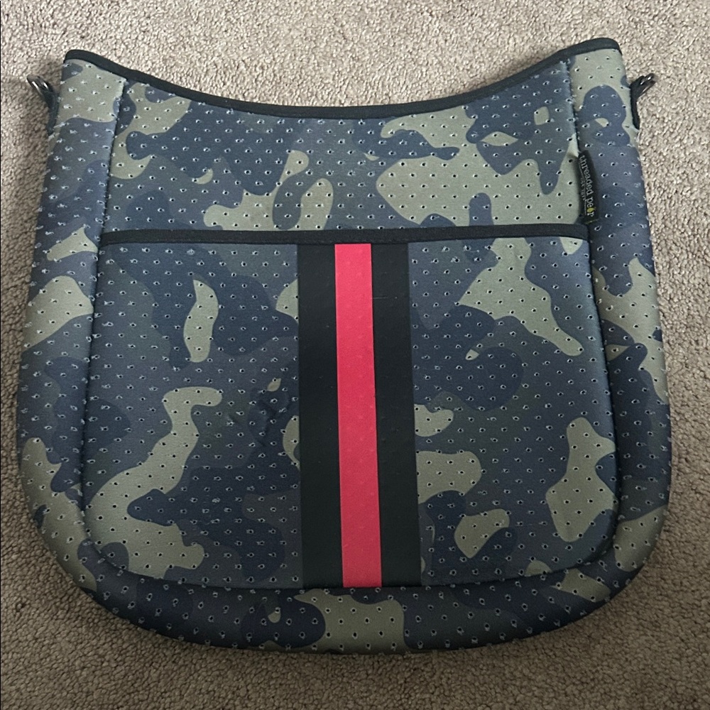 Threaded Pear Camouflage Crossbody Bag with Red Stripe